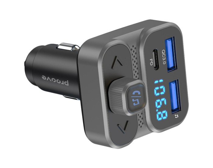 Автомобильное зарядное устройство Proove FM Launcher Luxor SE 36W (Type-C + USB/PD + QC3.0) серый