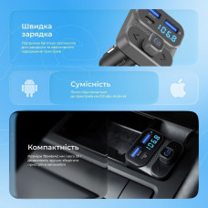 Автомобильное зарядное устройство Proove FM Launcher Luxor SE 36W (Type-C + USB/PD + QC3.0) серый