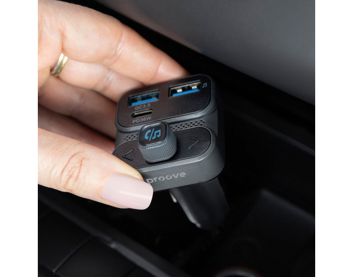 Автомобильное зарядное устройство Proove FM Launcher Luxor SE 36W (Type-C + USB/PD + QC3.0) серый