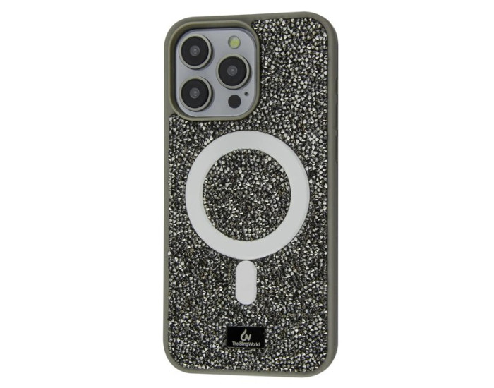 Чехол-силикон Bling World Rock Diamond with MagSafe iPhone 16 Pro Max, Gray titanium