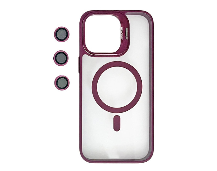 Чехол-силикон Bracket Clear Camera Lens MagSafe iPhone 15, Marsala