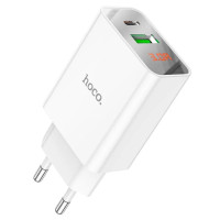 Мережеве зарядний пристрій Hoco C100A PD20W+QC3.0 Charger with LCD 1PD/1USB/20W/PD/QC3.0/3A White ( White / Білий )