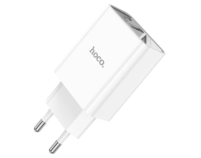 Мережеве зарядний пристрій Hoco C100A PD20W+QC3.0 Charger with LCD 1PD/1USB/20W/PD/QC3.0/3A White ( White / Білий )
