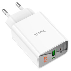Мережеве зарядний пристрій Hoco C100A PD20W+QC3.0 Charger with LCD 1PD/1USB/20W/PD/QC3.0/3A White ( White / Білий )