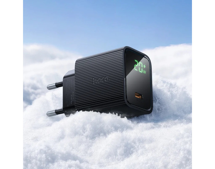 Мережеве зарядний пристрій Hoco CS82A Excellent single port with digital display (EU/USB-C/PD20W) чорне