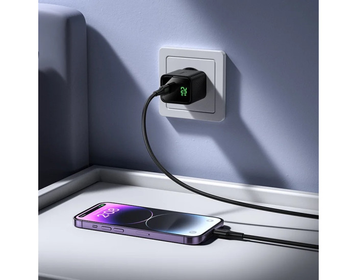 Мережеве зарядний пристрій Hoco CS82A Excellent single port with digital display (EU/USB-C/PD20W) чорне