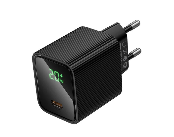 Мережеве зарядний пристрій Hoco CS82A Excellent single port with digital display (EU/USB-C/PD20W) чорне