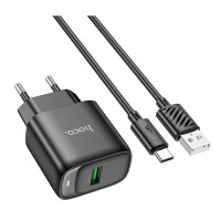 Сетевое зарядное устройство Hoco C140A Smart single port 1USB (18W/QC3.0) с кабелем Micro, черное