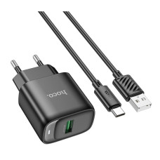 Мережеве зарядний пристрій Hoco C140A Smart single port 1USB (18W/QC3.0) з кабелем Micro, чорне