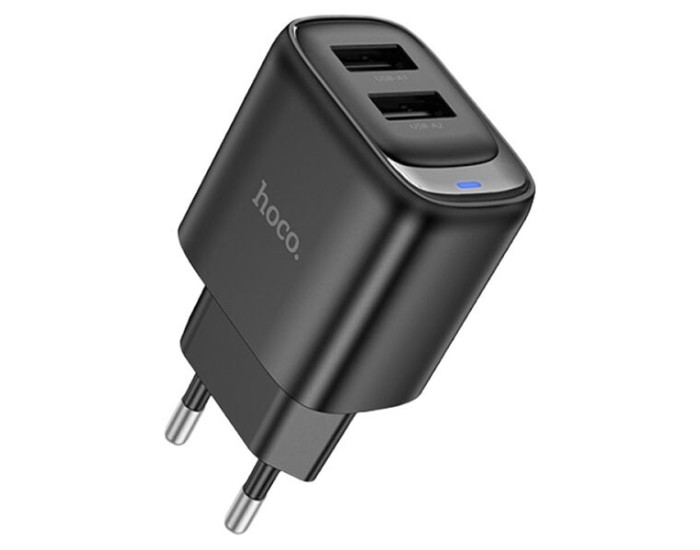 Мережеве зарядний пристрій Hoco C141A Smart dual-port EU (2USB-A/5V/2.1A) чорне