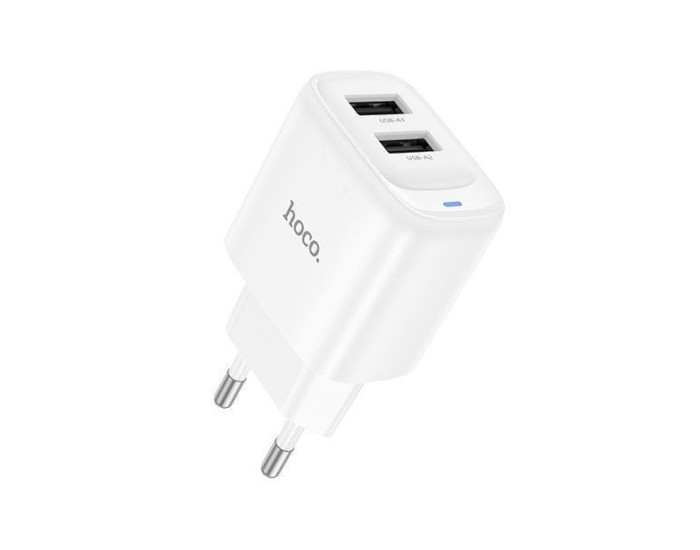 Мережеве зарядний пристрій Hoco C141A Smart dual-port EU (2USB-A/5V/2.1A) біле