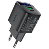 Мережеве зарядний пристрій Acefast A114 PD25W GaN charger (USB-A+USB-C) with digital display, чорне
