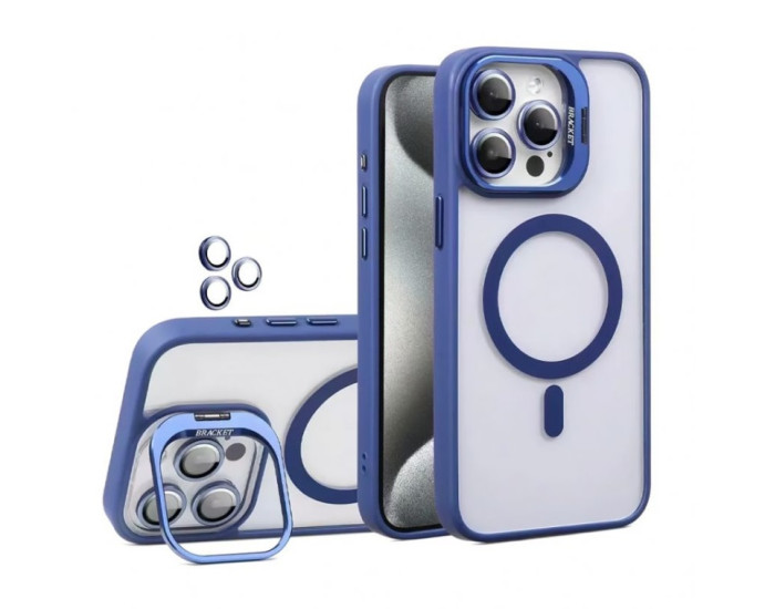 Чохол-силікон Bracket Clear Camera Lens MagSafe iPhone 15, Dark blue