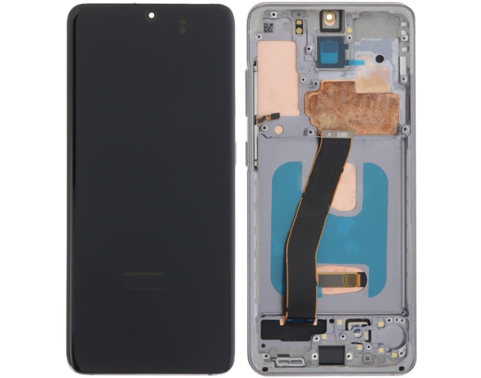 Дисплей з сенсорним екраном (модуль) Samsung G980 Galaxy S20 /G981, чорний з рамкою сріблястою, OLED
