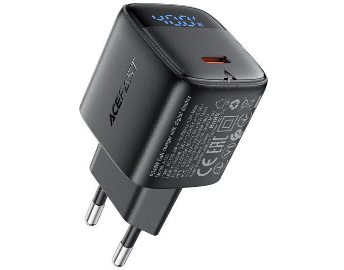 Мережеве зарядний пристрій Acefast A135 PD40W GaN single (USB-C) чорне