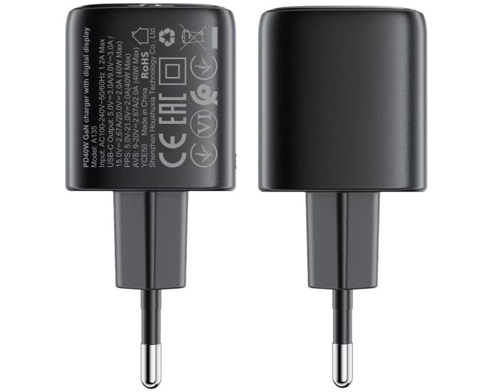 Мережеве зарядний пристрій Acefast A135 PD40W GaN single (USB-C) чорне