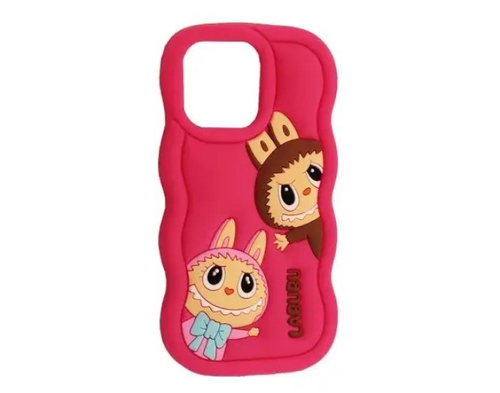Чехол-силикон Labubu Case iPhone 16, ярко-розовый