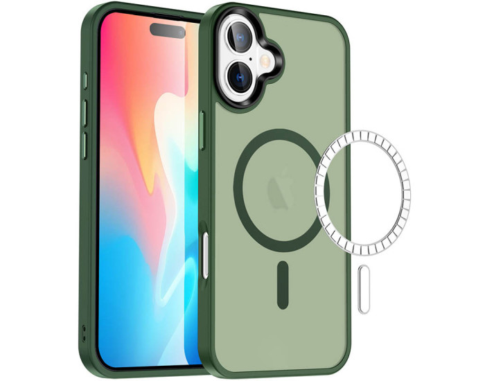 Чохол-силікон Metal Buttons with MagSafe Colorful iPhone 16, Зелений