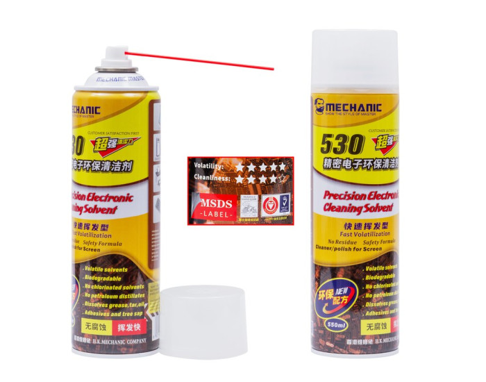 Спрей Mechanic 530 (H1) для чистки электроники (600 мл) желтый