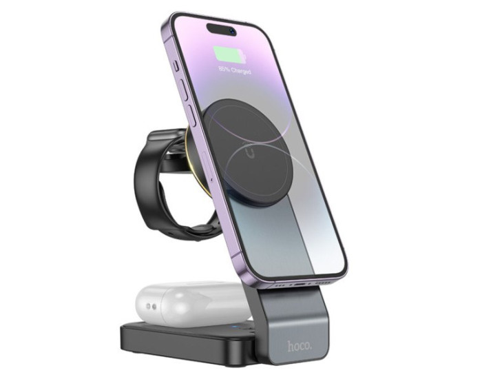 Беспроводная зарядка Hoco CQ3 Motorcycle 3-in-1 Wireless Fast Charger, Black