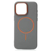 Чохол-силікон Slim Ring Leather Textured MagSafe iPhone 15 Pro Max, Stone gray