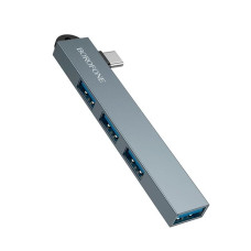 Переходник USB HUB Borofone FH1A Type-C (PD) 4-in-1 converter (Type-C to USB2.0*3+USB3.0) metal gray