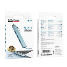 Переходник USB HUB Borofone FH1A Type-C (PD) 4-in-1 converter (Type-C to USB2.0*3+USB3.0) metal gray