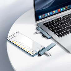 Переходник USB HUB Borofone FH1A Type-C (PD) 4-in-1 converter (Type-C to USB2.0*3+USB3.0) metal gray