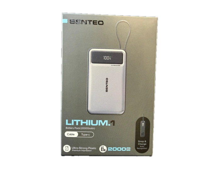 Портативна батарея (Power Bank) Senteo Lithium 1 (PS-01) 20000mAh, 65W fast charging with cable Version_1, Темно-сірий