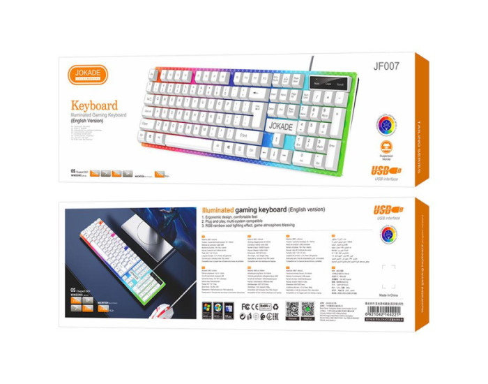Проводная клавиатура Jokade JF007, игровая с подсветкой, белая