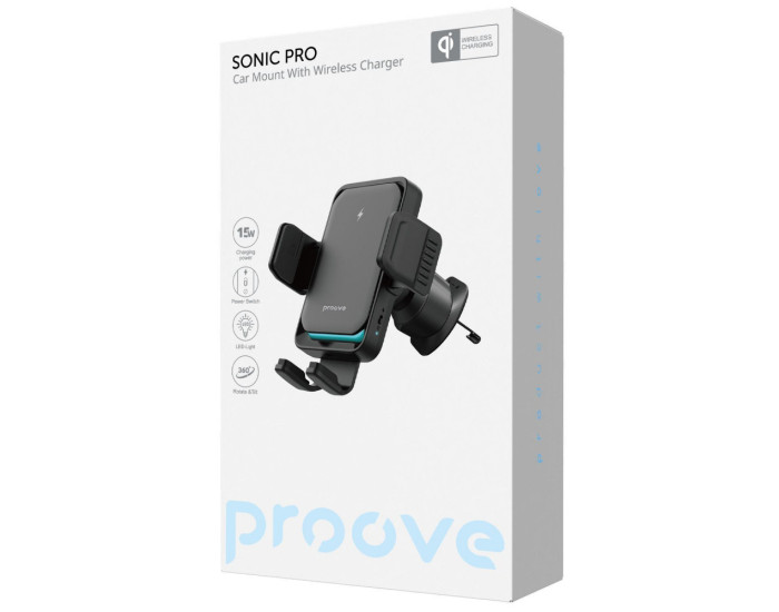 Автодержатель с беспроводной зарядкой Proove Sonic Pro 15W, черный