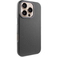 Чехол кожаный Syndee with MagSafe iPhone 16 Pro, черный/серый