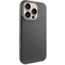 Чехол кожаный Syndee with MagSafe iPhone 16 Pro, черный/серый