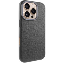 Чехол кожаный Syndee with MagSafe iPhone 16 Pro, черный/серый