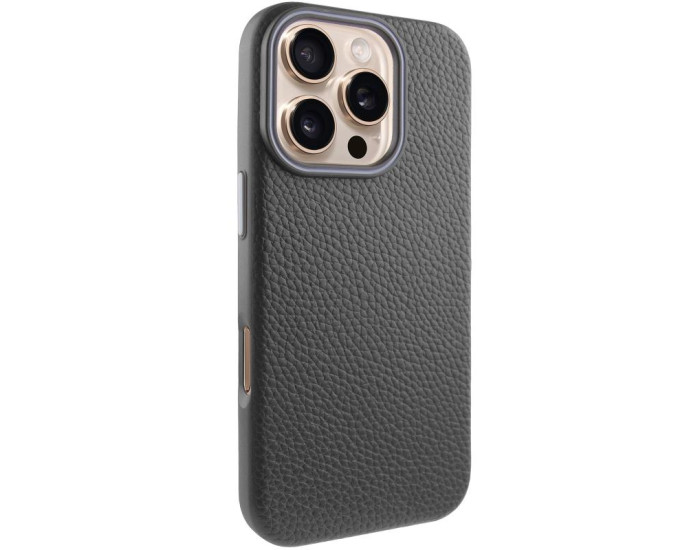 Чехол кожаный Syndee with MagSafe iPhone 16 Pro, черный/серый