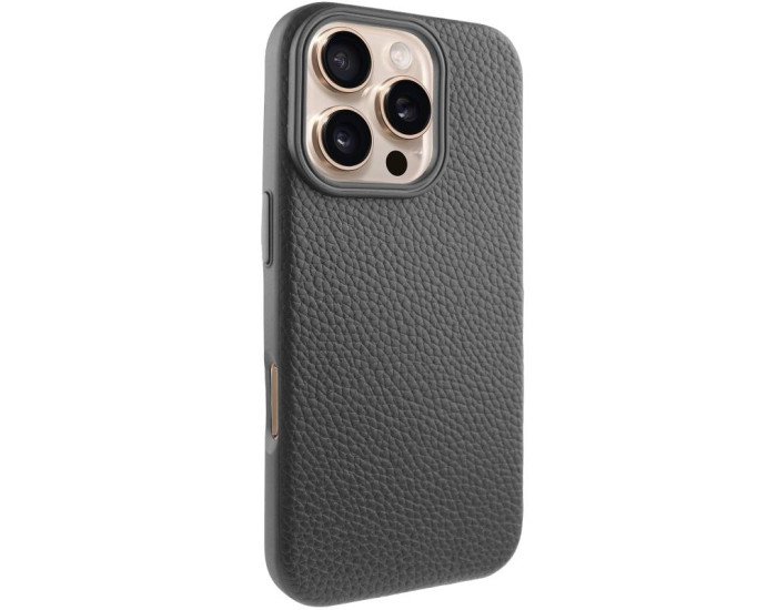 Чехол кожаный Syndee with MagSafe iPhone 16 Pro Max, черный/черный
