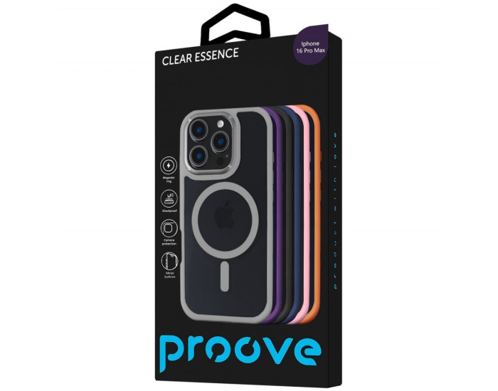 Чохол-силікон Proove Clear Essence Case with MagSafe Ring iPhone 16 Pro Max, Сірий
