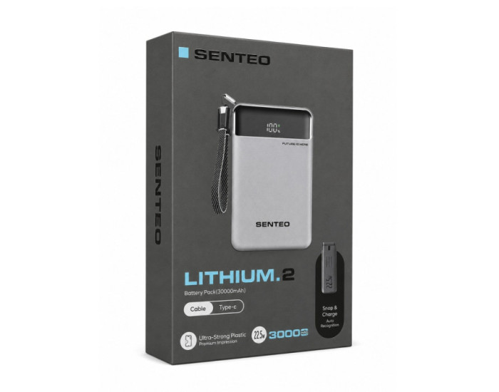 Портативная батарея (Power Bank) Senteo Lithium 2 (PS3-02) 30000mAh, 22.5W fast charging with cable Version_1, темно-серый