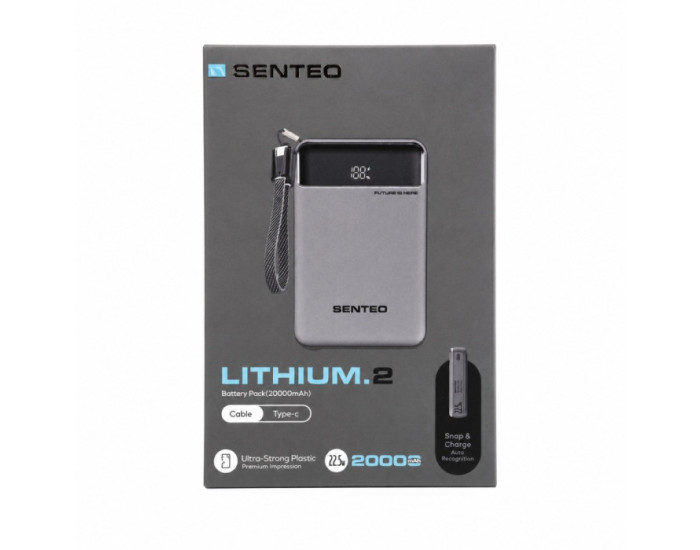 Портативная батарея (Power Bank) Senteo Lithium 2 (PS2-02) 20000mAh, 22.5W fast charging with cable Version_1, темно-серый