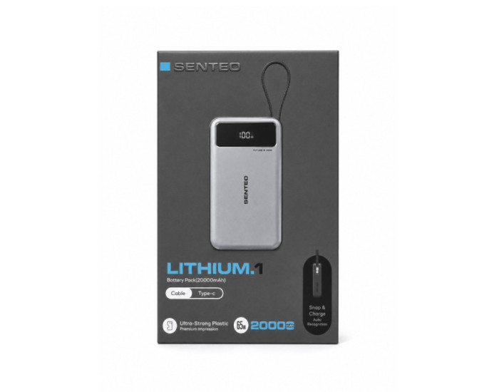 Портативная батарея (Power Bank) Senteo Lithium 1 (PS-01) 20000mAh, 65W fast charging with cable Version_1, темно-серый