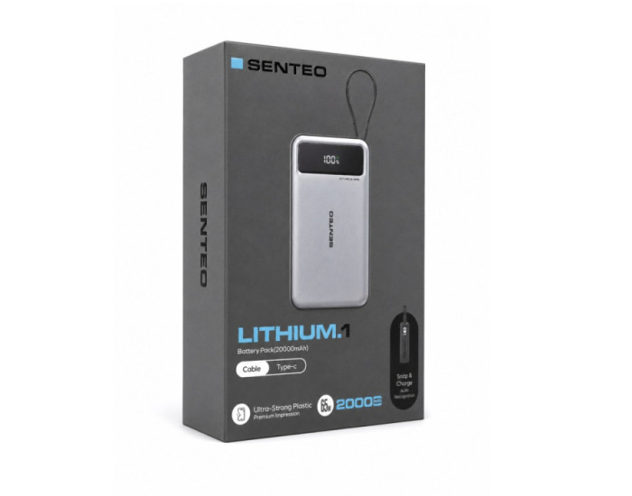 Портативная батарея (Power Bank) Senteo Lithium 1 (PS-01) 20000mAh, 65W fast charging with cable Version_1, темно-серый