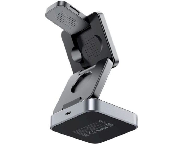 Беспроводная зарядка Acefast E20 desktop 3-in-1 wireless charging, серый металлик