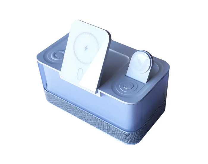 Беспроводная зарядка 5 IN1 R8 (iPhone, iWatch, AirPods,Alarm Clock, LED LAMP) ORIGINAL, белая
