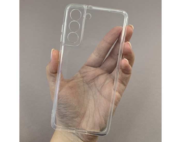 Чехол-силикон 0.5mm с заглушками + защита камеры Samsung G991 S21, Clear