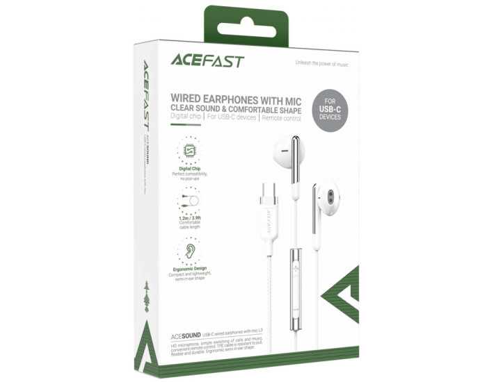 Навушники Acefast L3 Type-C 1.2m, Білі