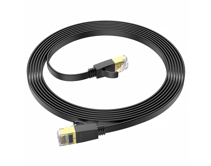 LAN кабель Hoco US07 General pure copper flat network cable 6Gbit/3m, черный