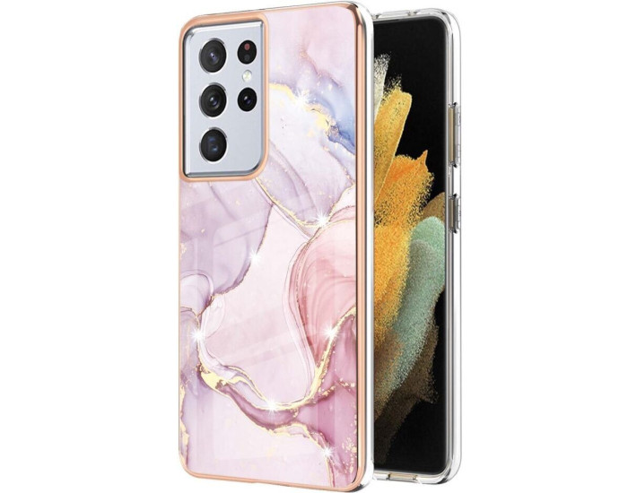 Чехол-силикон Marble Samsung S21 Ultra, Gold
