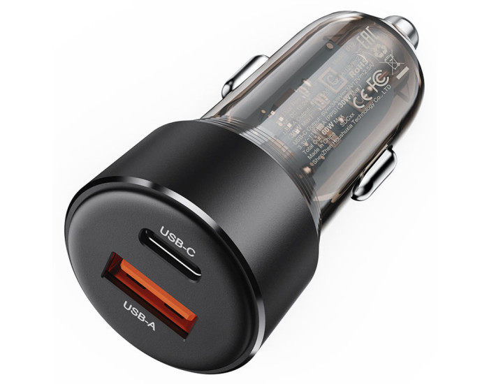 Автомобильное зарядное устройство Acefast B12 60W (USB-A+USB-C) черное