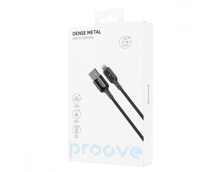 Кабель Proove Dense Metal USB to Lightning (2.4A/1m) черный