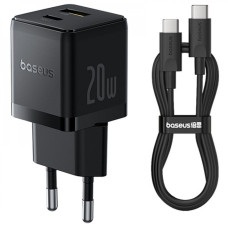 Мережеве зарядний пристрій Baseus Palm C+U 20W + Cable Type-C to Type-C (P10111608113-01) Black